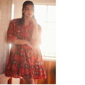 Anthropologie Red Floral Mini Dress